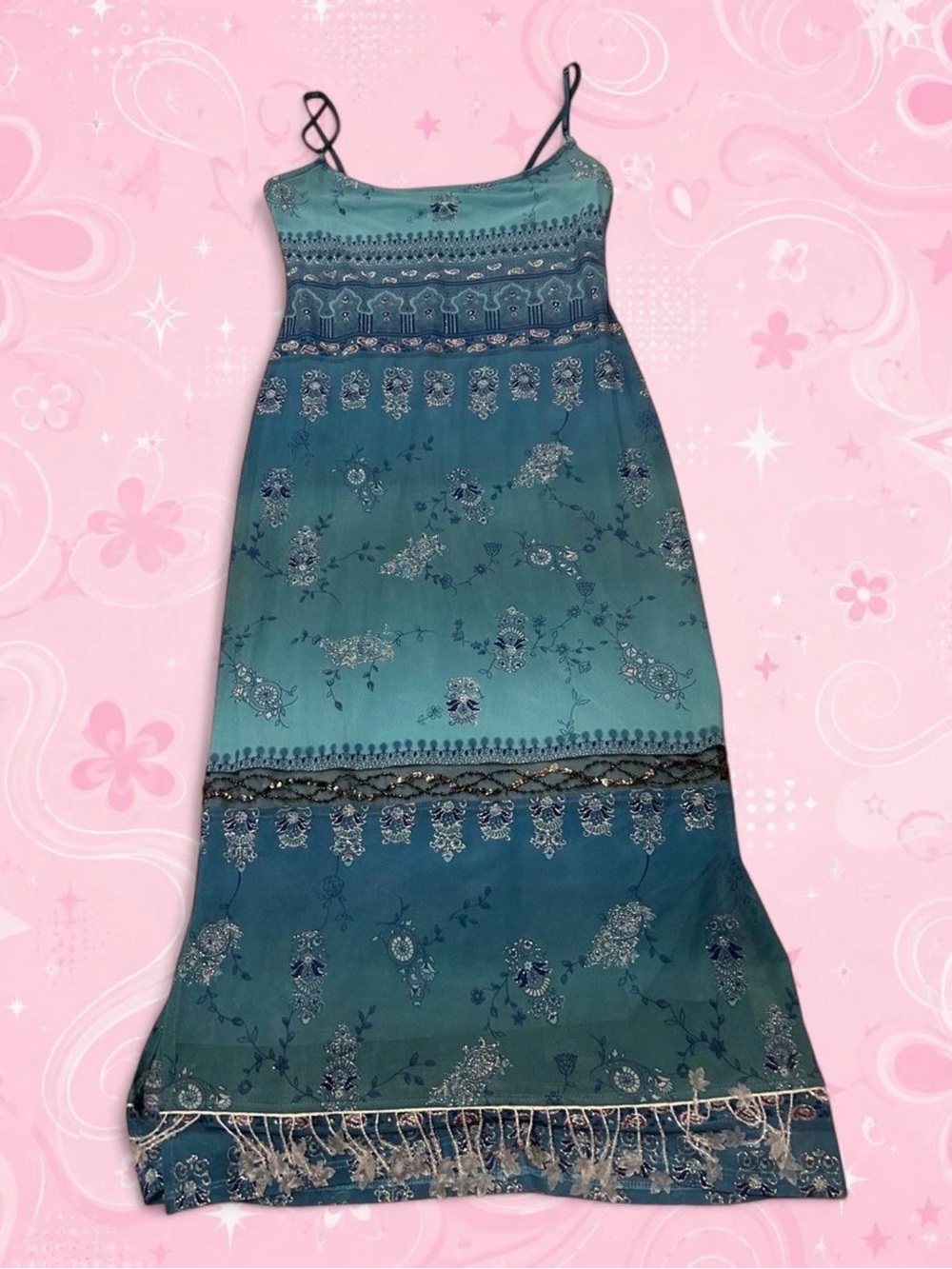 Gorgeous Vintage RARE Y2K Bisou Bisou Mesh Maxi Dress